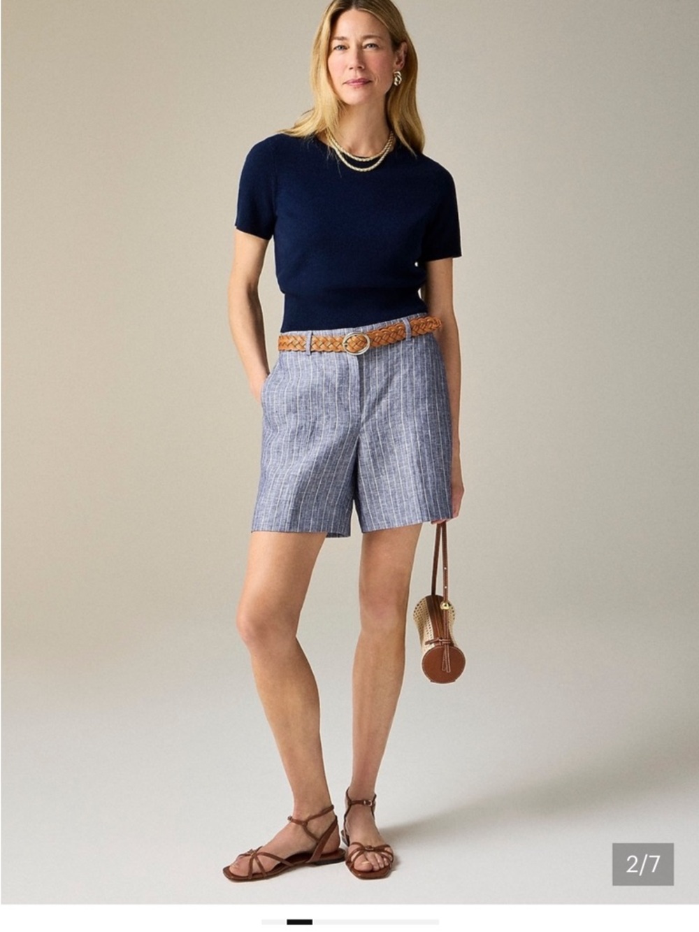 J.Crew NWT 100% Linen 6” Harbor Striped Shorts Small Blue White